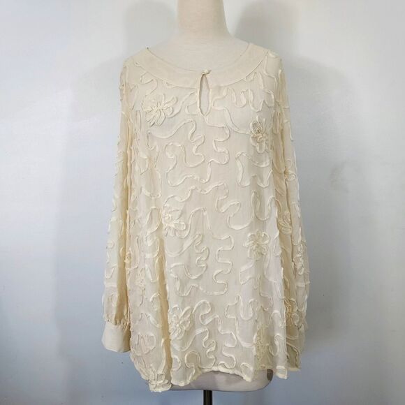 Simonton Says by George Simonton Blouse Top Womens Plus Size 2X Sheer Applique - Picture 2 of 11